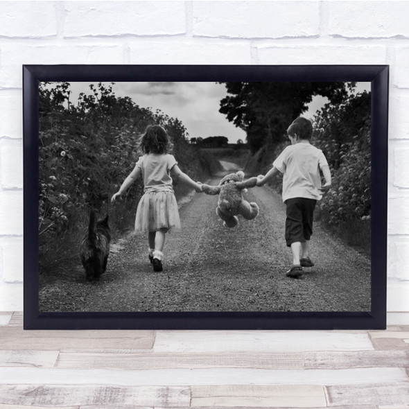 Big Adventure Childhood B&W Teddy Bear Chil Kid Children Wall Art Print