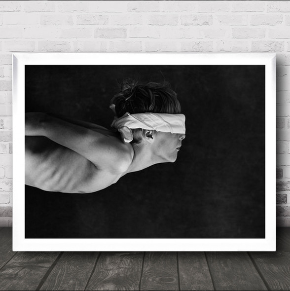 Blind Journey Boy Bandage Blindfold Blinded B&W Portrait Wall Art Print