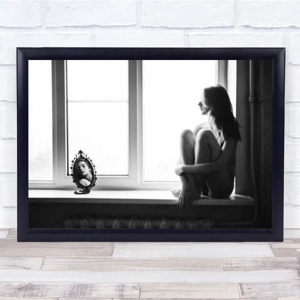 Mirror Girl Mood Window Woman Portrait Grain Grainy Sit Wall Art Print