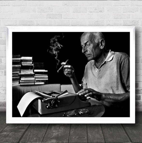 The Last Page Portrait Typewriter Old Man Smoking Books Wall Art Print