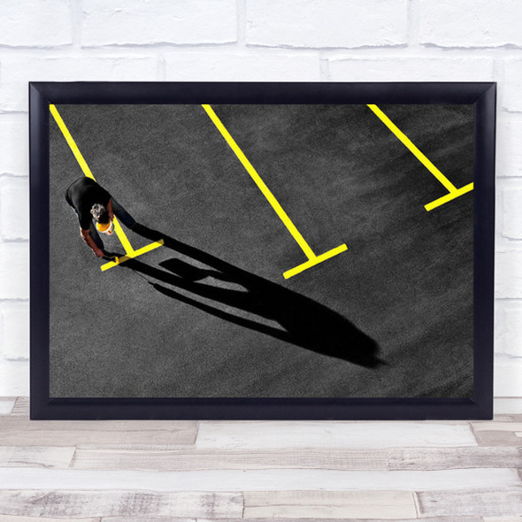 Painter Man Shadow Yellow Paint Lines Parking Asphalt Wall Art Print