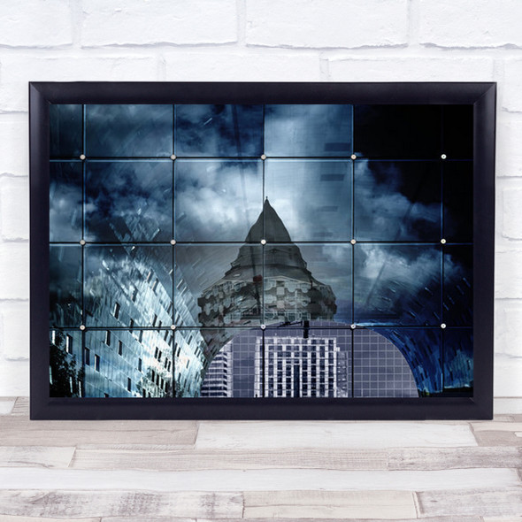 Fantasy World Abstract Concept Blue Tiles Reflection Wall Art Print