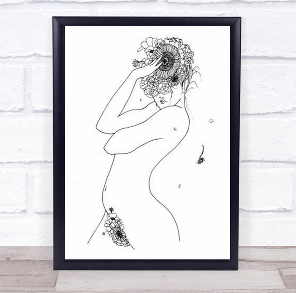 Flower Girl Woman Line Art Illustration Portrait Outline Wall Print