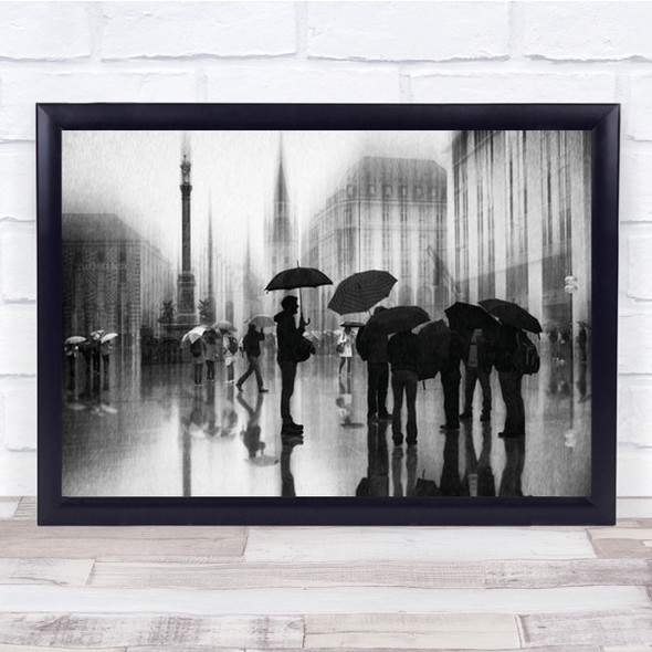 Rain In Munich Marienplatz Umbrella Umbrellas People Wall Art Print