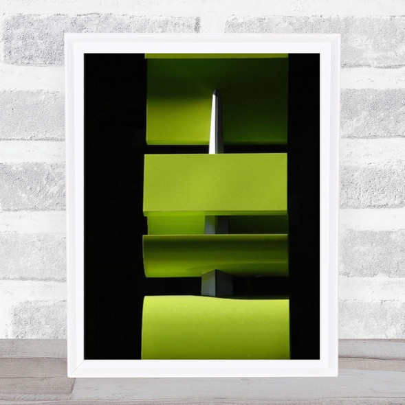 Green Tones Abstract Black Lines Shapes Composition Wall Art Print