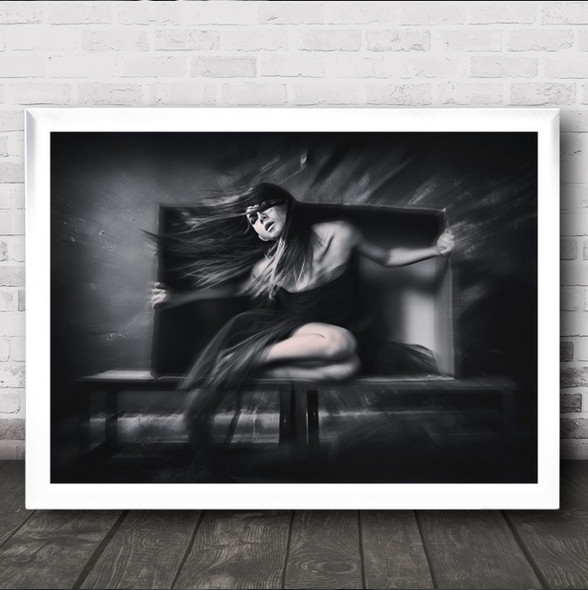 Out Of The Box Cardboard Woman Hair Flow Wind Windy Wall Art Print