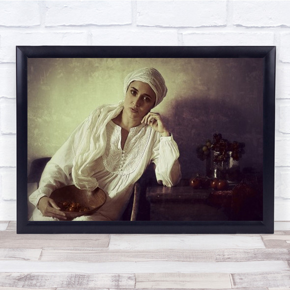 Vintage Style Lady Resting Head Table Bowl Tomato's Wall Art Print