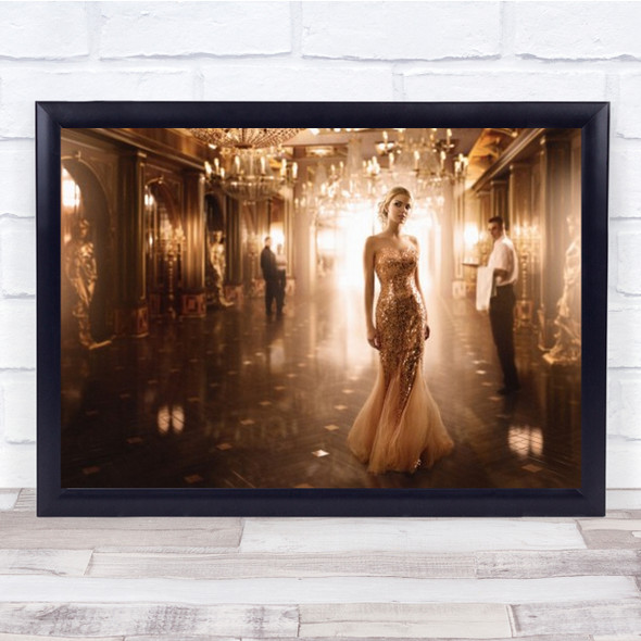 Gold Glamour Fashion Party Celebration Woman Dress Wall Art Print