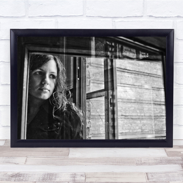 Woman Mirror Portrait Black And White Looking Away Wall Art Print