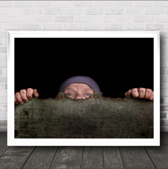 Kilroy Was Here Fence Hat Blue-Eyes Stare Romania Wall Art Print