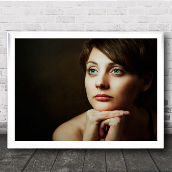 Natalie Portrait Girl Green Resting Head On Hands Wall Art Print