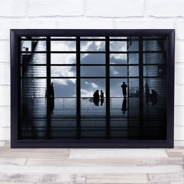 Blue World People Graphic Silhouette Grid Japan Wall Art Print