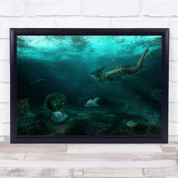 Lucky Photo Girl Swimming Pearl Fish Underwater Wall Art Print