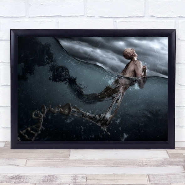 Life Creation Apparition Skeleton Man In Sea Wall Art Print