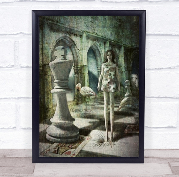 Skinny Woman Chess Wall Door Birds Flamingo Decay Art Print