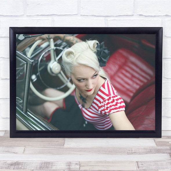 Woman Girl Mercedes Vintage Red Stripes Top Wall Art Print