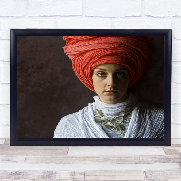 Woman In Giant Red Turban Osmington Dorset Wall Art Print