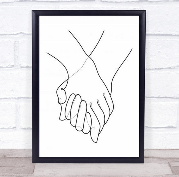 Holding Hands Lines Line-Art Illustration Wall Art Print