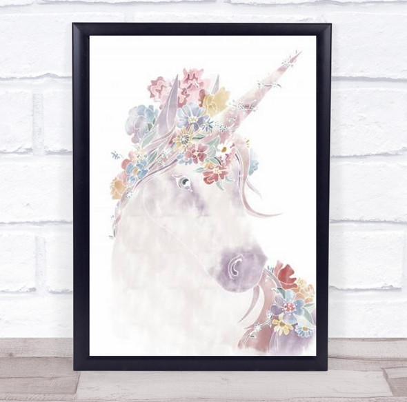 Unicorn Floral Horse Flower Illustration Wall Art Print