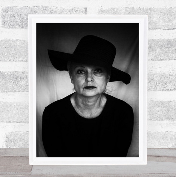 Lady With Hat Woman B&W Portrait Indoor Wall Art Print