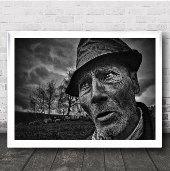 Highlander Shocked Old Man With Hat Wall Art Print