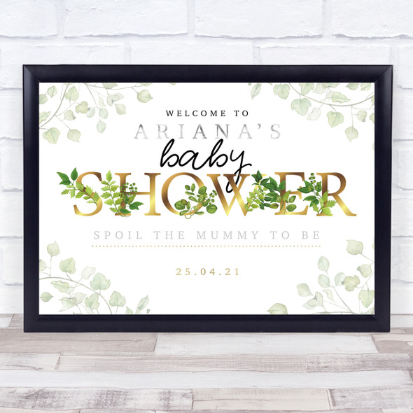 Baby Shower Gold & Vine Leaves Personalized Event Occasion Party Decoration Sign