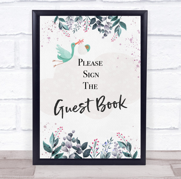 Stork With Baby Shower Navy Please The Guest Book Personalized Event Party Sign