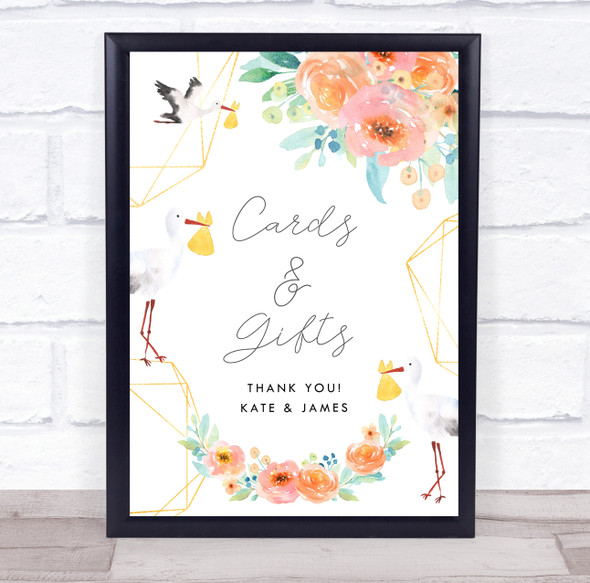 Cards & Gifts Storks Geometric Floral Baby Shower Personalized Event Party Sign