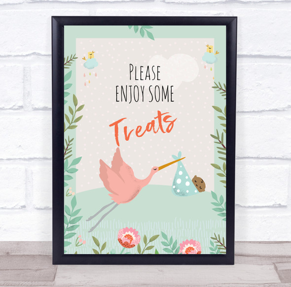 Stork With Baby Shower Green Please Enjoy Some Treats Personalized Party Sign