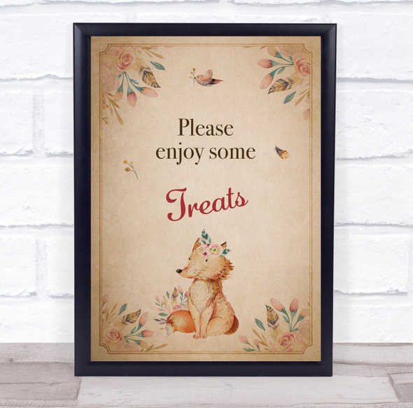 Vintage Cute Fox Please Enjoy Some Treats Baby Shower Personalized Party Sign