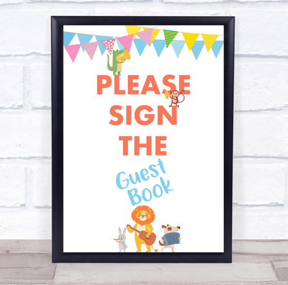 Cute Animals Instruments Birthday Please Guest Book Personalized Party Sign