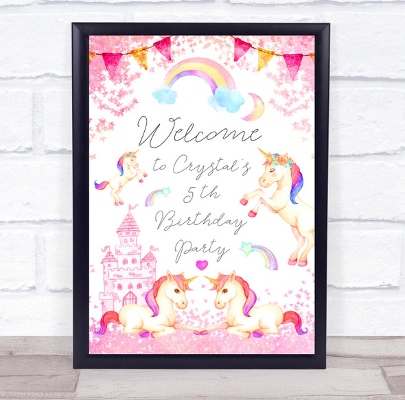 Pretty Pink Unicorn And Rainbows Welcome Birthday Personalized Event Party Sign