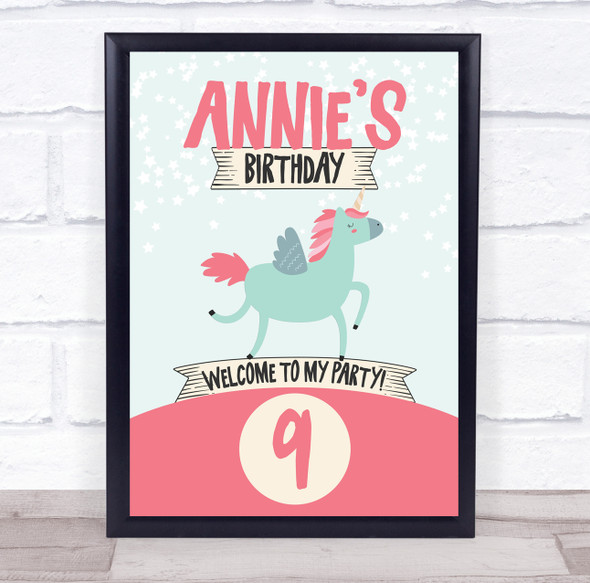 Unicorn & Stars Name & Age Welcome To Birthday Personalized Event Party Sign