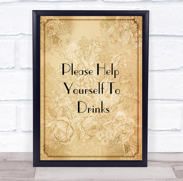 Rustic Border Please Help Yourself To Drinks Personalized Event Party Sign