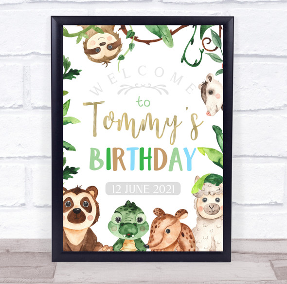 Jungle Baby Animals Name & Date Birthday Personalized Event Party Sign