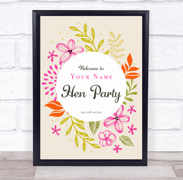 Welcome To Any Name Hen Vibrant colors Floral Circle Personalized Party Sign