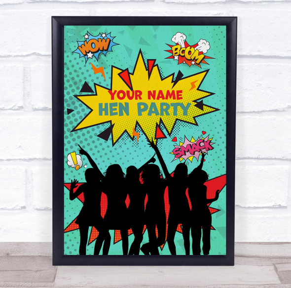 Pop Art Comic Silhouette Women Any Name Hen Personalized Event Party Sign