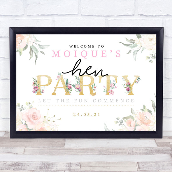 Hen Do Gold & Rose Personalized Event Occasion Party Decoration Sign