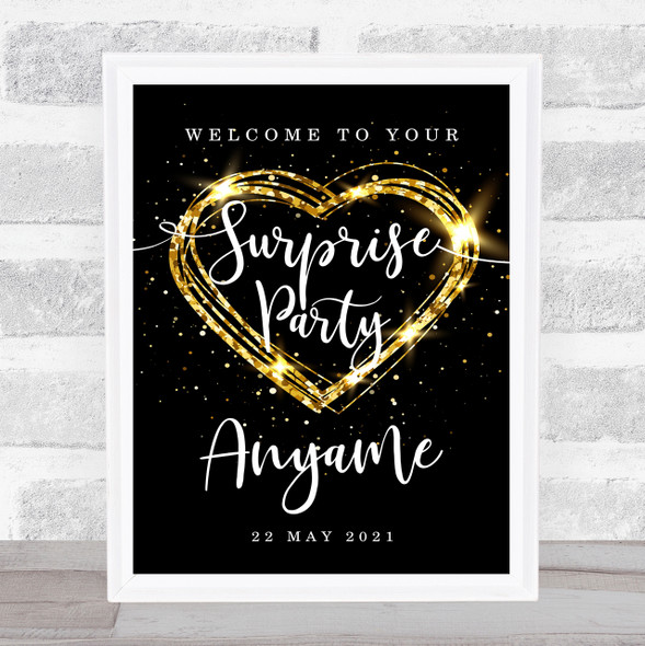 Surprise Name & Date Sparkle Heart Personalized Event Party Decoration Sign