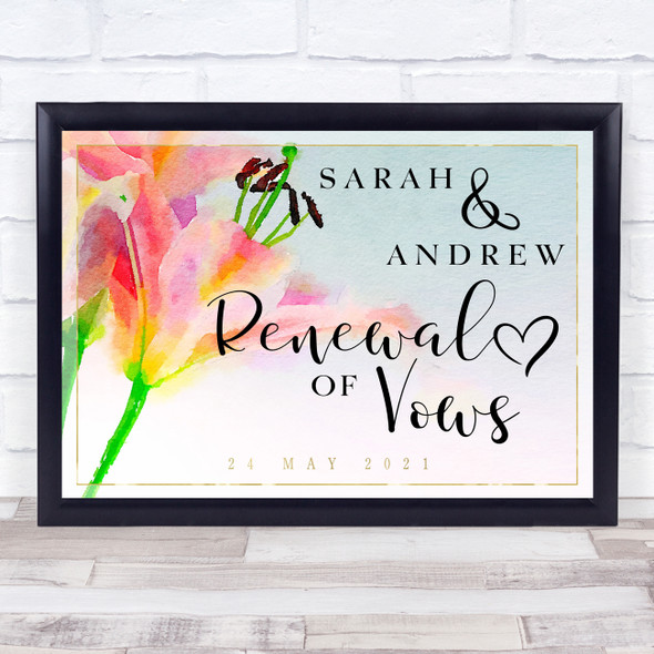 Renewal Of Vows Watercolor Lily Personalized Event Party Decoration Sign