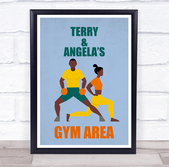 Cartoon Couples Stretch Work Out Gym Area Room Personalized Wall Art Sign