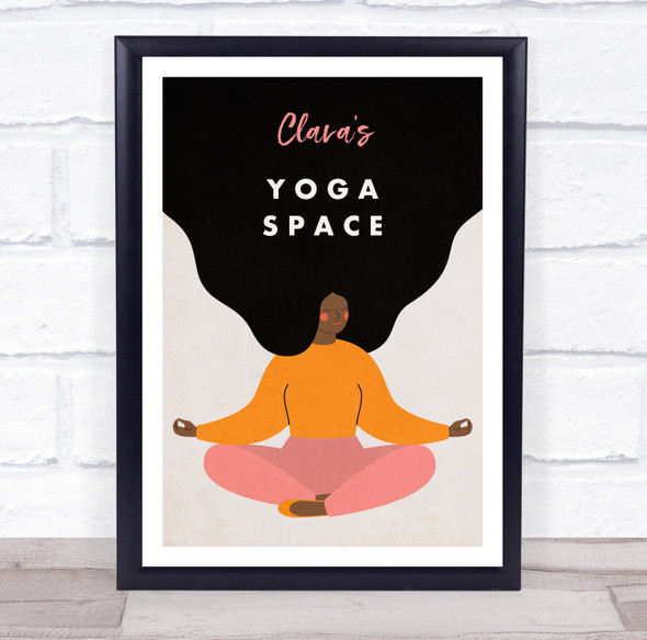 Dark Skin Woman Meditation Yoga Gym Space Room Personalized Wall Art Sign