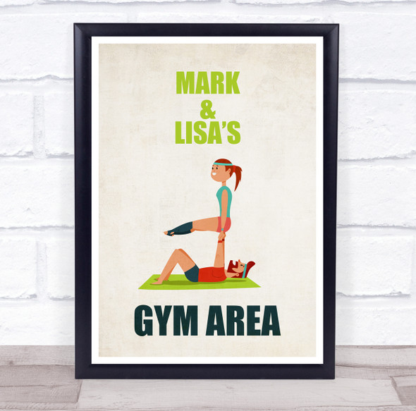 Cartoon Couple Gym Area Work Out Gym Room Personalized Wall Art Sign