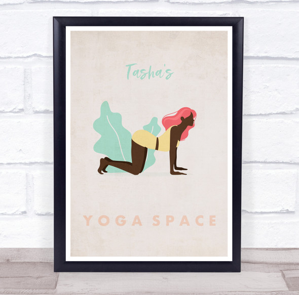 Dark Skin Woman Yoga Gym Space Room Personalized Wall Art Sign