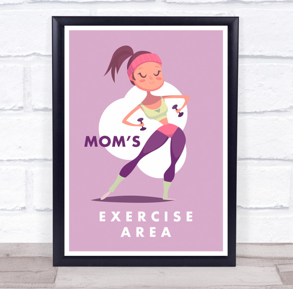 Cartoon Woman Pink Mom's Exercise Area Room Personalized Wall Art Sign
