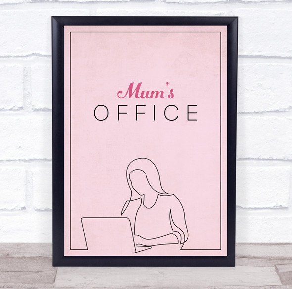 Line Art Woman And Laptop Mum's Office Room Personalized Wall Art Sign