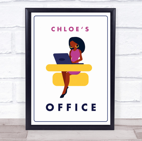 Office Brown Woman Dress Laptop Room Personalized Wall Art Sign