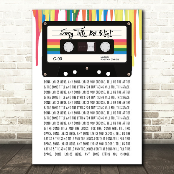 80's Retro Cassette Paint Drip Any Song Lyric Personalized Music Wall Art Print