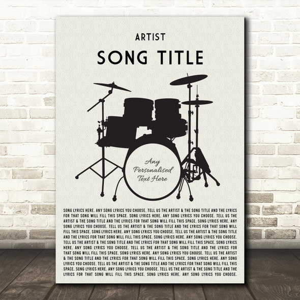 Drum Kit Black Any Song Lyric Personalized Music Wall Art Print