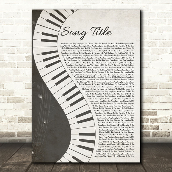 Rustic Grey Piano Script Any Song Lyric Personalized Music Wall Art Print